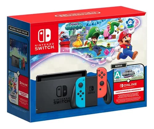 Bundle Nintendo Switch + Super Mario Bros. Wonder + 3 Meses De Assinatura Nintendo Switch Online Preto